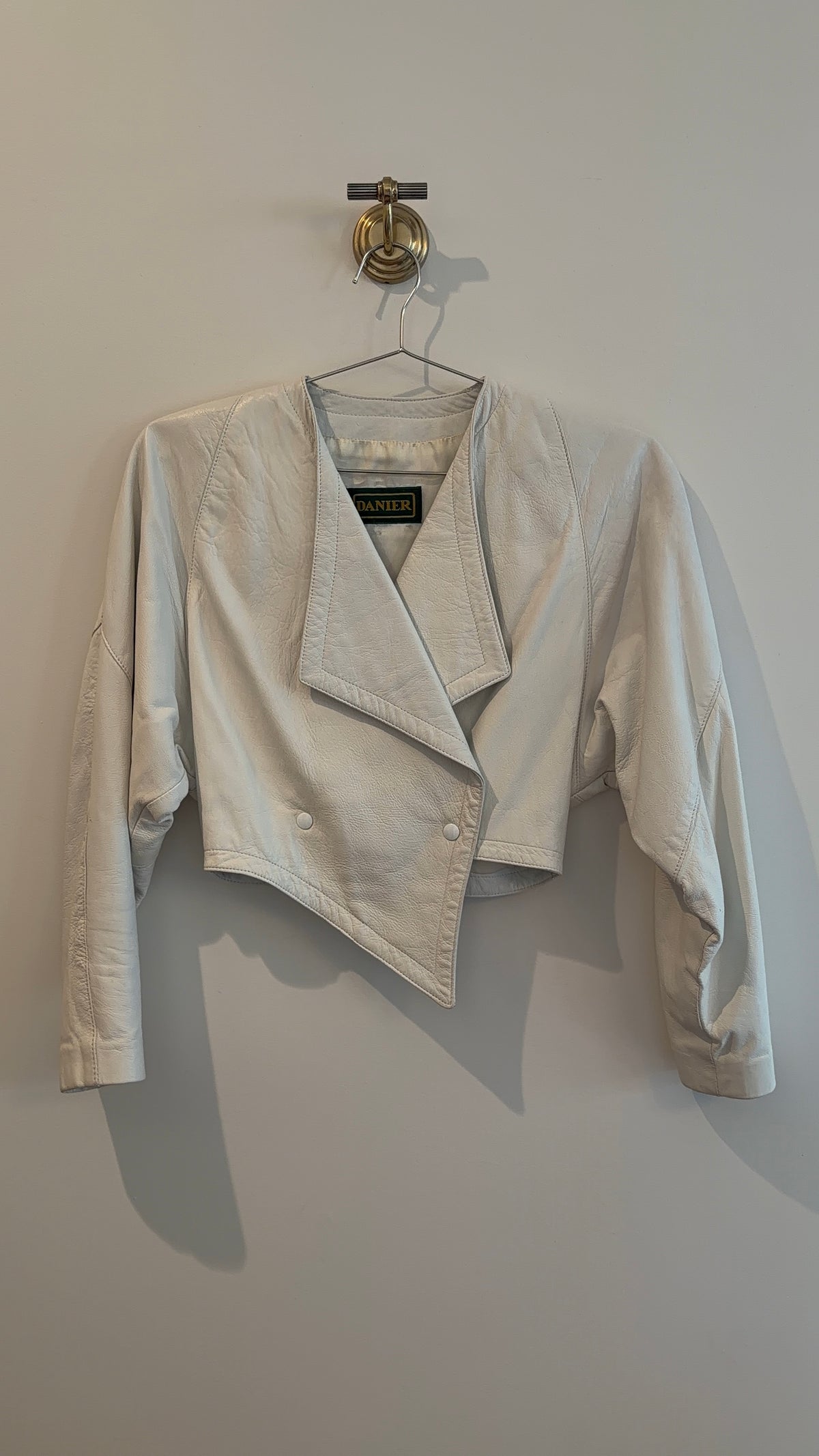 White Leather Cropped Jacket