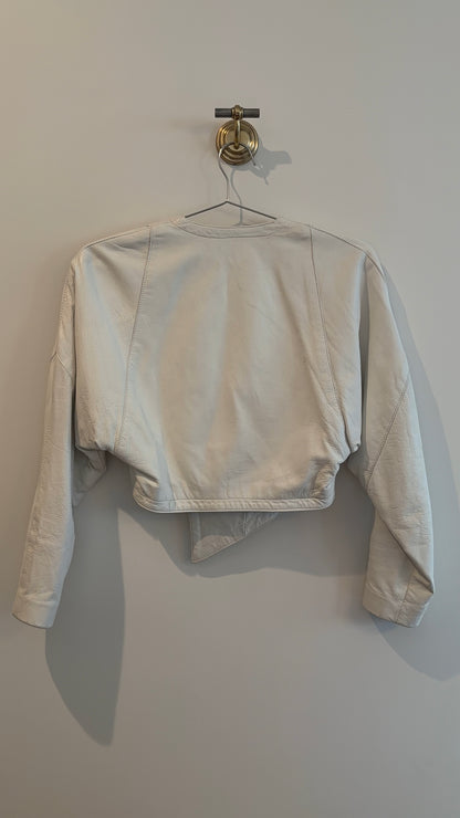 White Leather Cropped Jacket
