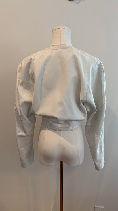 White Leather Cropped Jacket
