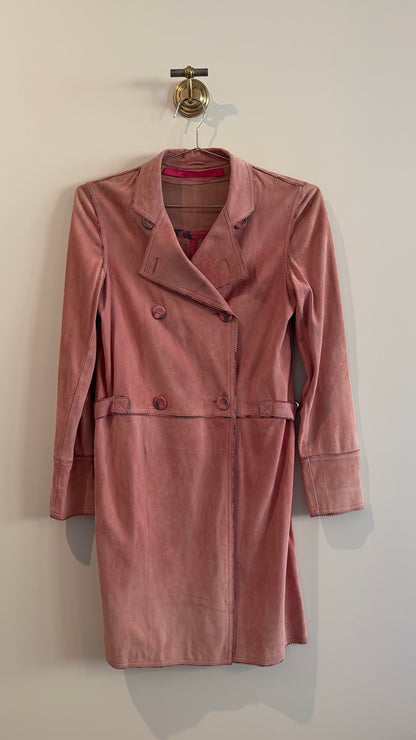 Emanuel Ungaro Pink Suede Trench Coat