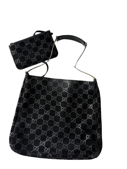 Gucci Black Suede Horsebit Shoulder Bag
