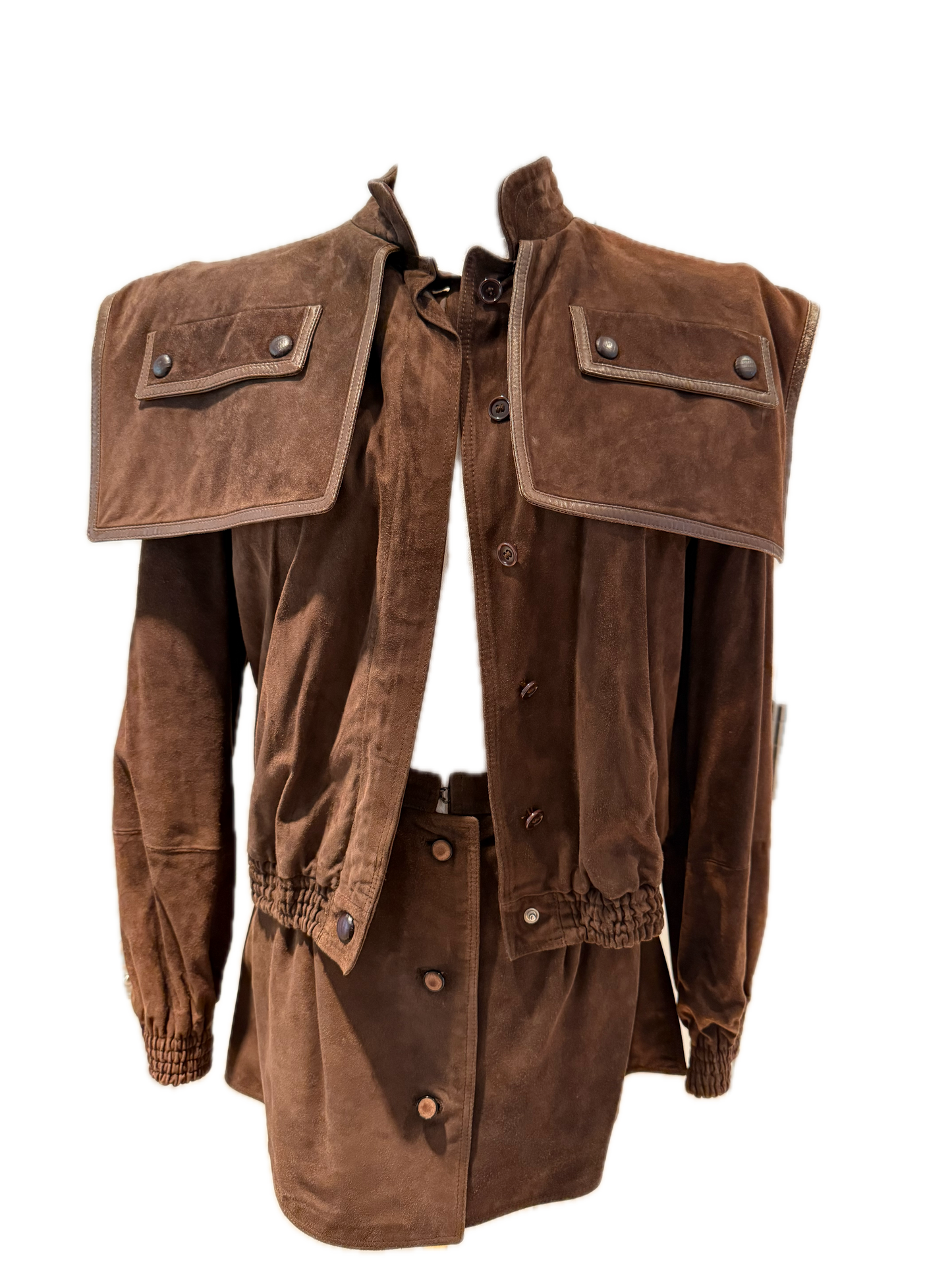 Valentino Suede Bomber Jacket and Mini Skirt Set