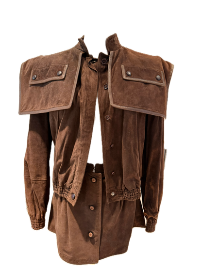 Valentino Suede Bomber Jacket and Mini Skirt Set