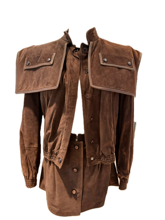 Valentino Suede Bomber Jacket and Mini Skirt Set