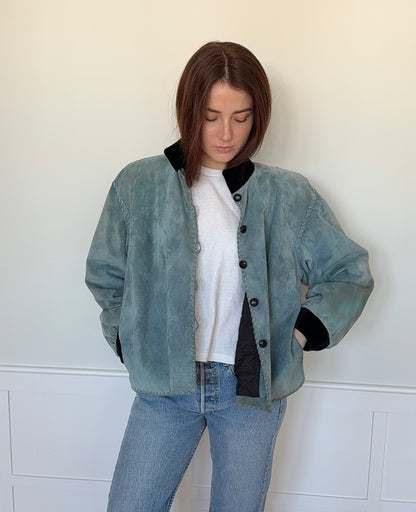 Saint Laurent Blue Suede Bomber Jacket